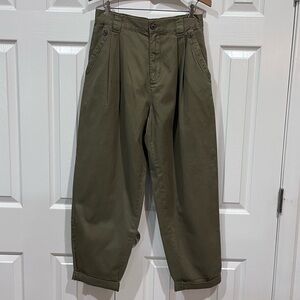 Topshop Caitlin Wide Leg Utility Trousers Olive Green Pants Size 6